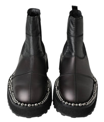 Dolce & Gabbana Black Leather Slip on Stretch Boots - EU45/US12
