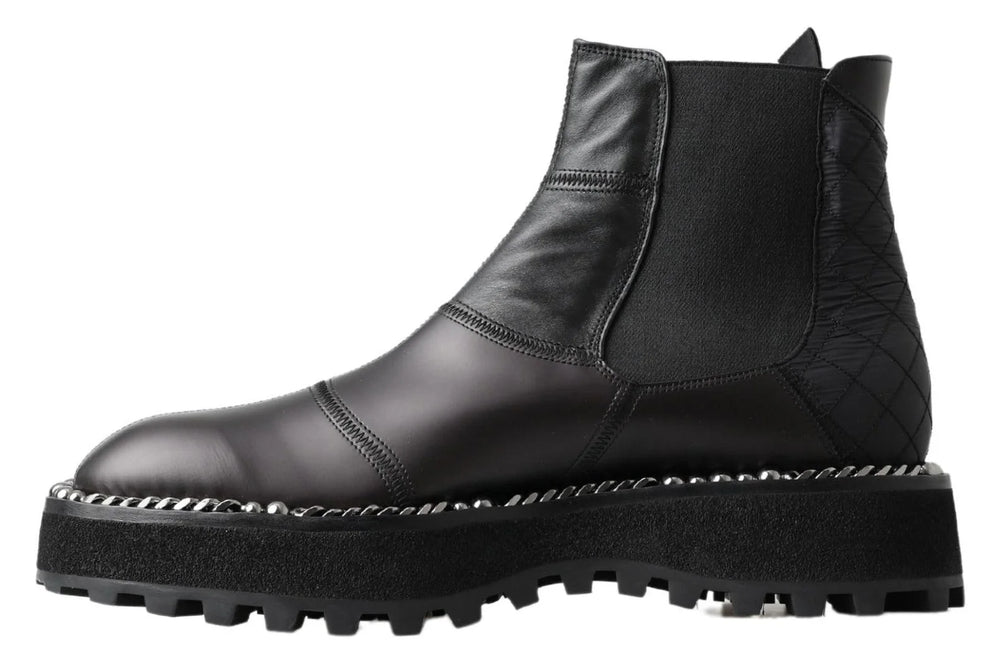 Dolce & Gabbana Black Leather Slip on Stretch Boots - EU45/US12