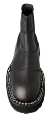 Dolce & Gabbana Black Leather Slip on Stretch Boots - EU45/US12