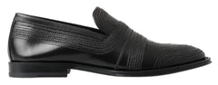 Dolce & Gabbana Black Leather Slipper Loafers Stitched Shoes - Flats