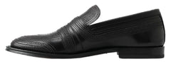 Dolce & Gabbana Black Leather Slipper Loafers Stitched Shoes - Flats