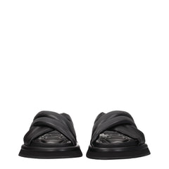 Dolce & Gabbana Black Leather Slippers Sandals