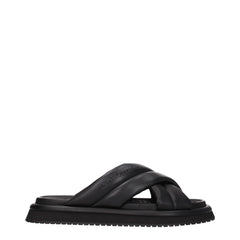 Dolce & Gabbana Black Leather Slippers Sandals
