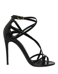 Dolce & Gabbana Black Leather Stiletto Heel Sandals Shoes - EU35/US4.5
