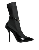 Dolce & Gabbana Black Leather Stilettos Booties Socks Shoes - EU39/US8.5 - Boots