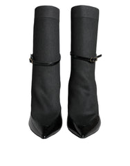 Dolce & Gabbana Black Leather Stilettos Booties Socks Shoes - EU39/US8.5