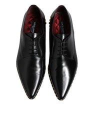 Dolce & Gabbana Black Leather Studded Derby Men Dress Shoes - Shoes