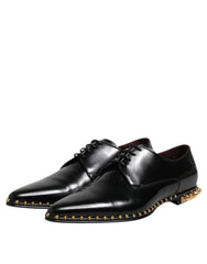 Dolce & Gabbana Black Leather Studded Derby Men Dress Shoes - Shoes