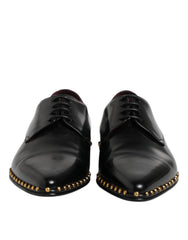 Dolce & Gabbana Black Leather Studded Derby Men Dress Shoes - EU46/US13