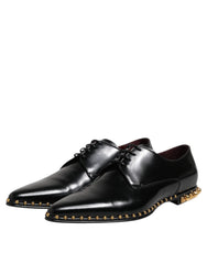 Dolce & Gabbana Black Leather Studded Derby Men Dress Shoes - EU46/US13