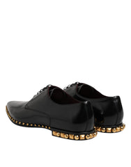 Dolce & Gabbana Black Leather Studded Derby Men Dress Shoes - EU46/US13