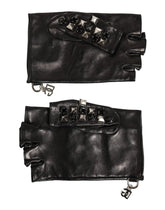 Dolce & Gabbana Black Leather Studded Fingerless Hand Mitten Men Gloves - Gloves & Mittens
