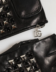Dolce & Gabbana Black Leather Studded Fingerless Hand Mitten Men Gloves - Gloves & Mittens