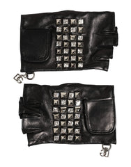 Dolce & Gabbana Black Leather Studded Fingerless Hand Mitten Men Gloves - Gloves & Mittens