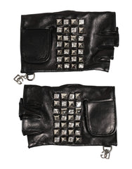 Dolce & Gabbana Black Leather Studded Fingerless Hand Mitten Men Gloves
