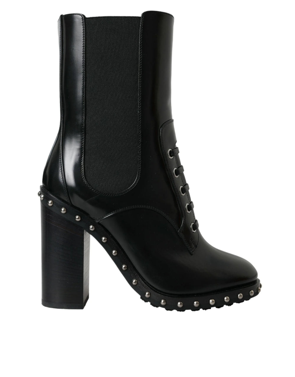 Dolce & Gabbana Black Leather Studded Lace Up Boots Shoes - EU36/US5.5 - Boots