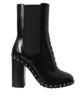 Dolce & Gabbana Black Leather Studded Lace Up Boots Shoes - EU36/US5.5 - Boots