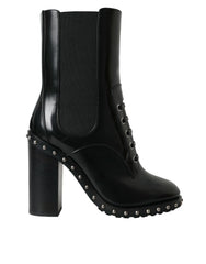 Dolce & Gabbana Black Leather Studded Lace Up Boots Shoes - EU36/US5.5 - Boots