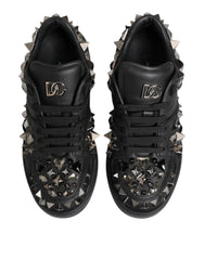Dolce & Gabbana Black Leather Studded Low Top Sneakers Shoes - EU41/US8 - Sneakers