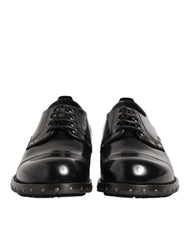 Dolce & Gabbana Black Leather Studded Men Formal Derby Shoes - Shoes