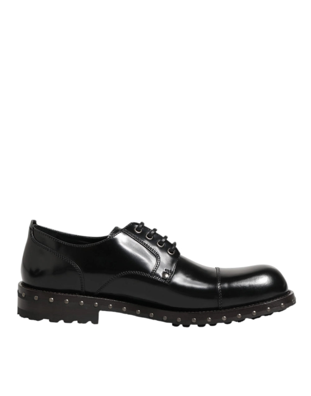 Dolce & Gabbana Black Leather Studded Men Formal Derby Shoes - Shoes
