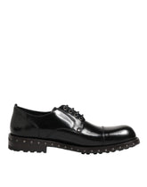 Dolce & Gabbana Black Leather Studded Men Formal Derby Shoes - Shoes