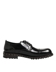 Dolce & Gabbana Black Leather Studded Men Formal Derby Shoes - Shoes