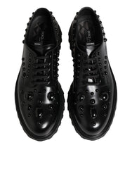 Dolce & Gabbana Black Leather Studded Men Formal Derby Shoes - EU44/US11