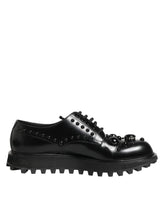 Dolce & Gabbana Black Leather Studded Men Formal Derby Shoes - EU44/US11