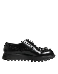 Dolce & Gabbana Black Leather Studded Men Formal Derby Shoes - EU44/US11