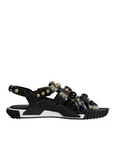 Dolce & Gabbana Black Leather Studded Slides Sandals Shoes - Sandals