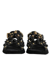 Dolce & Gabbana Sandálias de Slides em Pele Preto com Studs