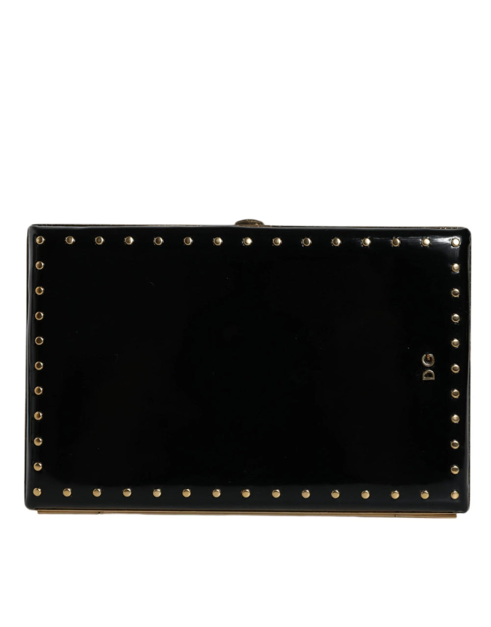 Dolce & Gabbana Black Leather Studs Gold Frame Clutch Evening Purse Bag - Clutch Bags