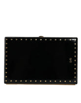Dolce & Gabbana Black Leather Studs Gold Frame Clutch Evening Purse Bag - Clutch Bags