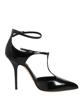 Dolce & Gabbana Black Leather T-STRAPS Heels Sandals Shoes