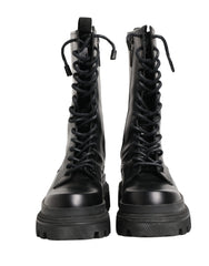 Dolce & Gabbana Black Leather Trek Sole Combat Boots Shoes - EU44/US11