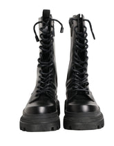 Dolce & Gabbana Black Leather Trek Sole Combat Boots Shoes - EU44/US11 - Boots