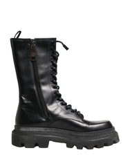Dolce & Gabbana Black Leather Trek Sole Combat Boots Shoes - EU44/US11