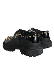 Dolce & Gabbana Black Leather Trekking Derby Embellished Shoes - EU35.5/US5 - Shoes