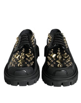 Dolce & Gabbana Sorte Læder Trekking Derby Sandaler Med Pynt - EU35.5/US5