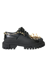 Dolce & Gabbana Black Leather Trekking Derby Embellished Shoes - EU35.5/US5 - Boots