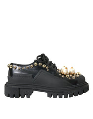 Dolce & Gabbana Black Leather Trekking Derby Embellished Shoes - EU35.5/US5 - Boots