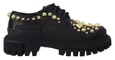 Dolce & Gabbana Black Leather Trekking Derby Embellished Shoes - Flats