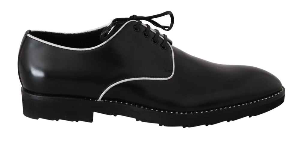 Dolce & Gabbana Black Leather White Line Dress Derby Shoes - EU39/US6 - Shoes