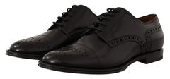 Dolce & Gabbana Black Leather Wingtip Mens Formal Derby Shoes - EU39/US6 - Shoes