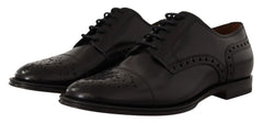 Dolce & Gabbana Black Leather Wingtip Mens Formal Derby Shoes - EU39/US6