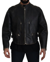 Dolce & Gabbana Black Leather Zipper Biker Coat Jacket - IT54 | XXL - Bomber Jackets
