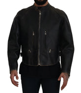 Dolce & Gabbana Black Leather Zipper Biker Coat Jacket - IT54 | XXL - Bomber Jackets
