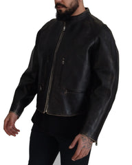 Dolce & Gabbana Black Leather Zipper Biker Coat Jacket - IT54 | XXL - Bomber Jackets