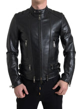 Dolce & Gabbana Black Leather Zipper Coat Men Jacket - IT48 | M - Coats & Jackets
